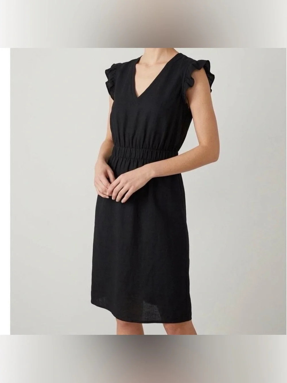 Kate Spade black crepe ruffle sleeve mini dress